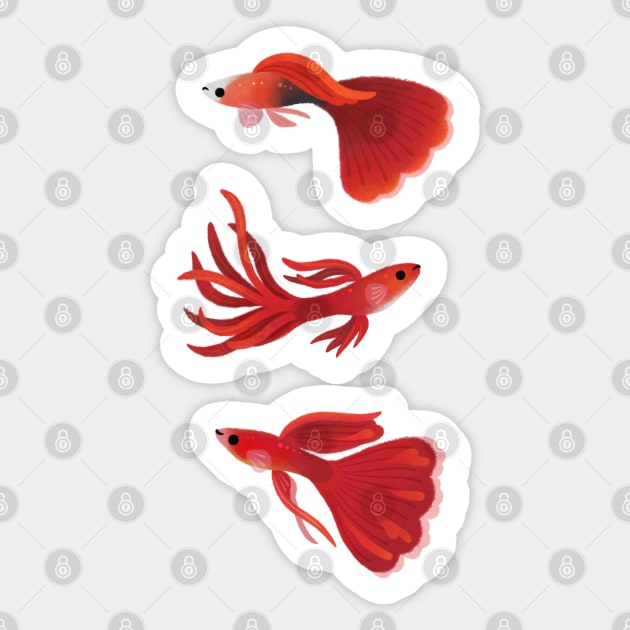 Red guppy Sticker by pikaole